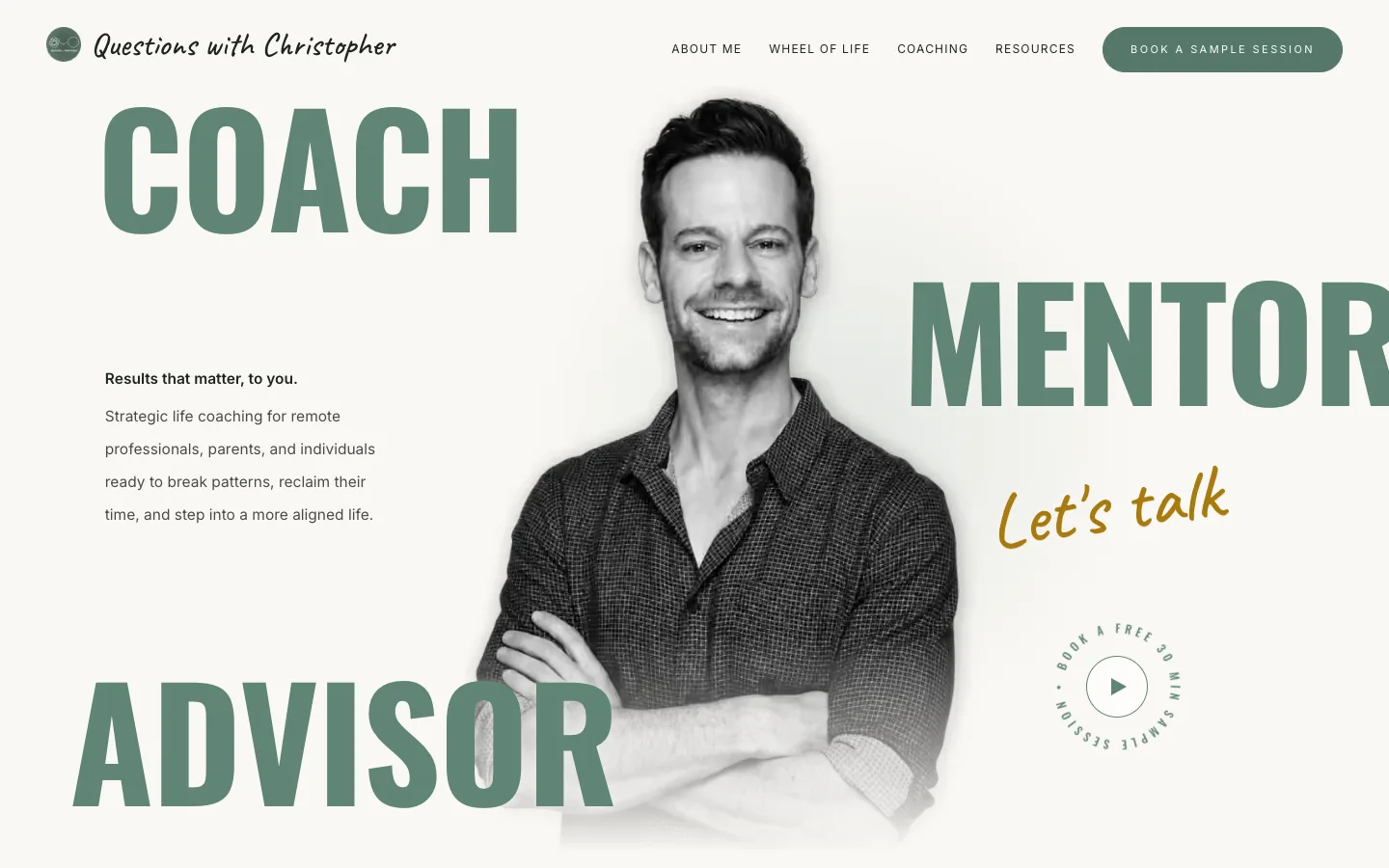 The Questions with Christopher website on a desktop screen