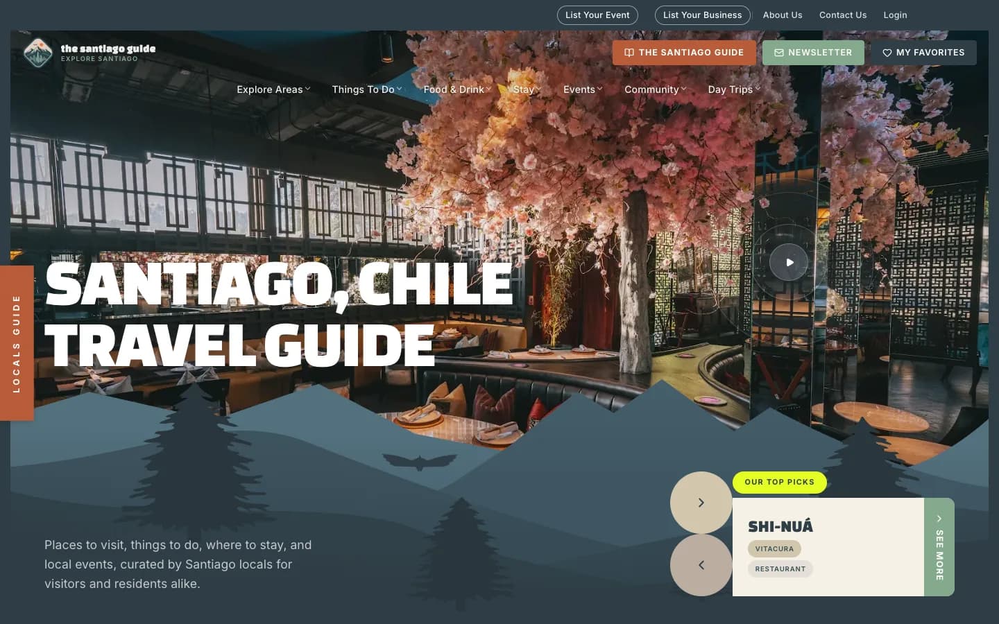 The The Santiago Guide website on a desktop screen