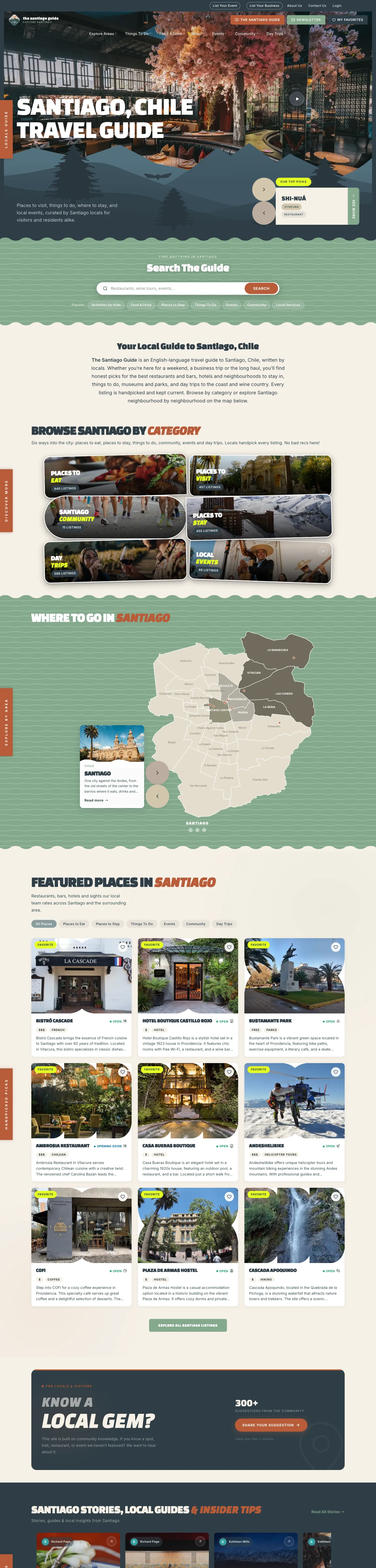 The The Santiago Guide homepage on a desktop