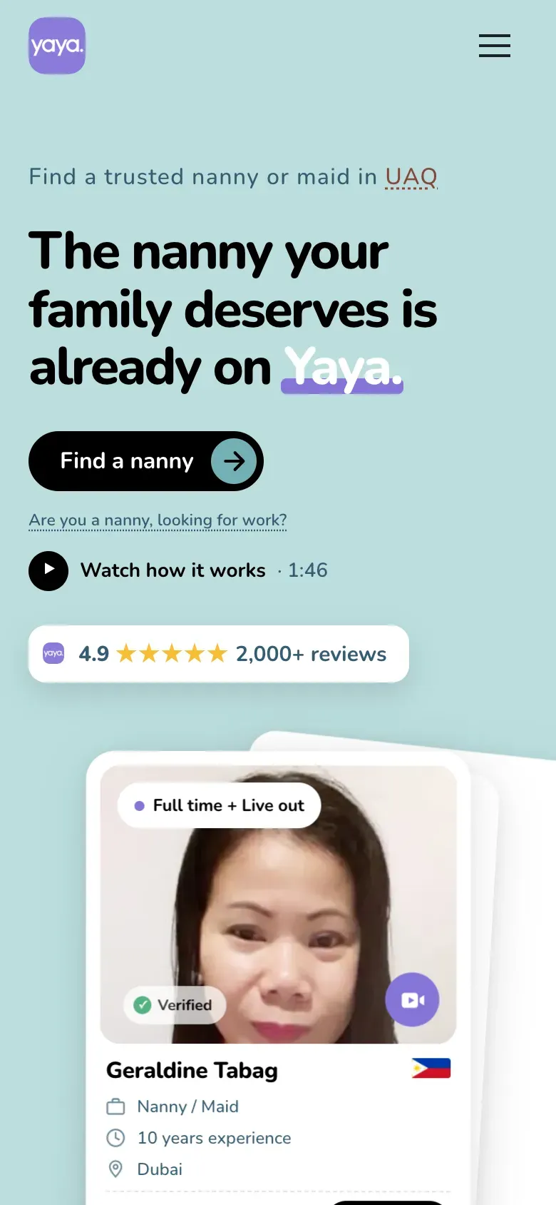 The Yaya Middle East website on a phone