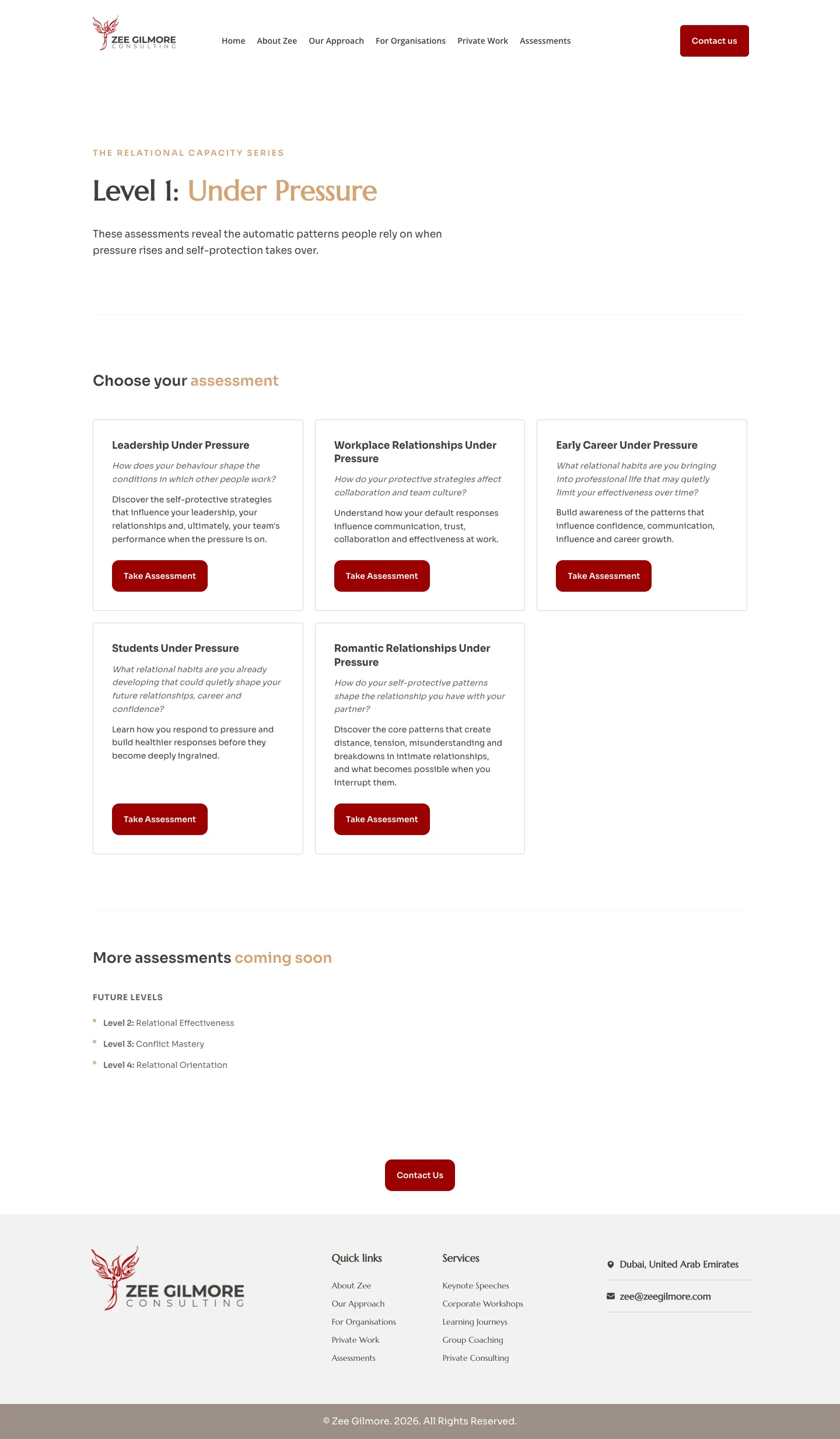 The Zee Gilmore Consulting homepage on a desktop
